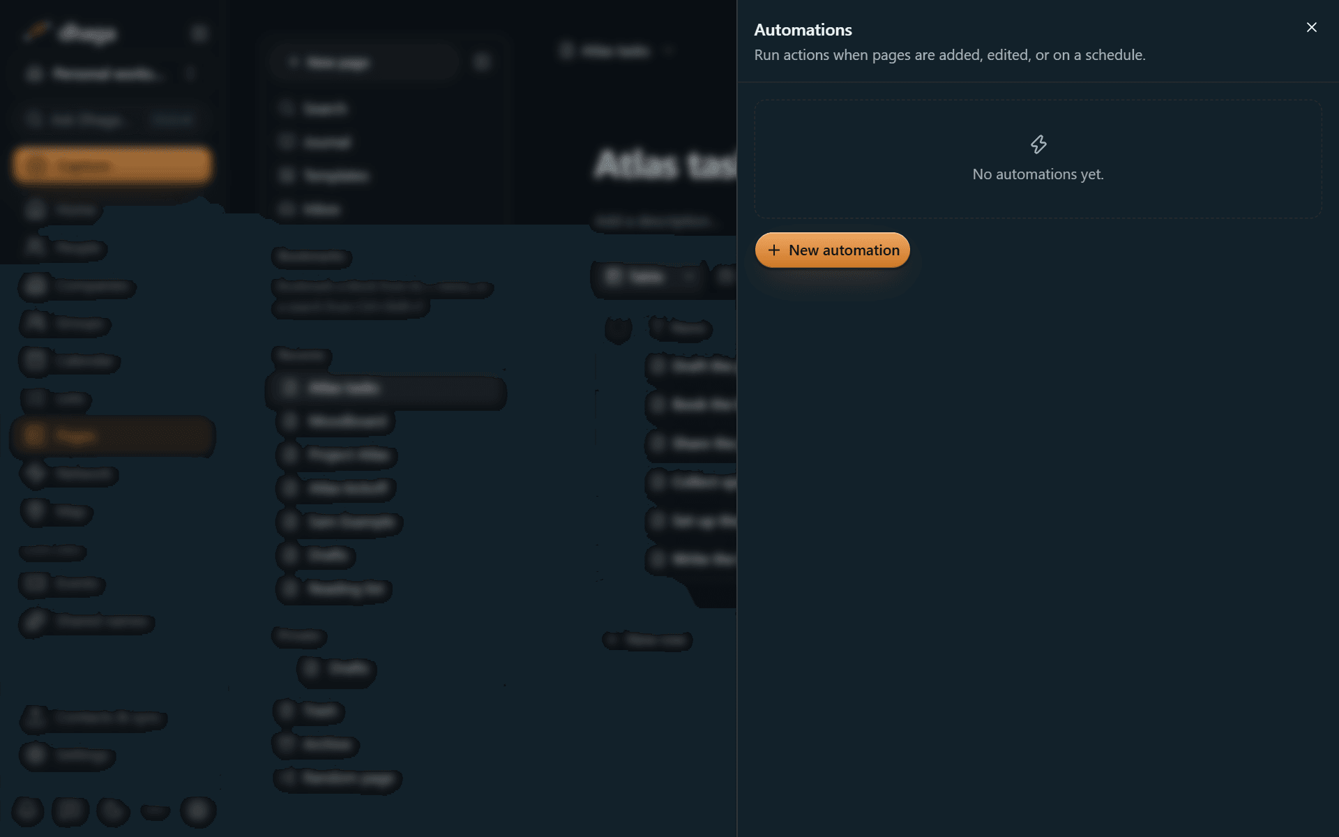 The automations panel with no automation yet and the New automation button