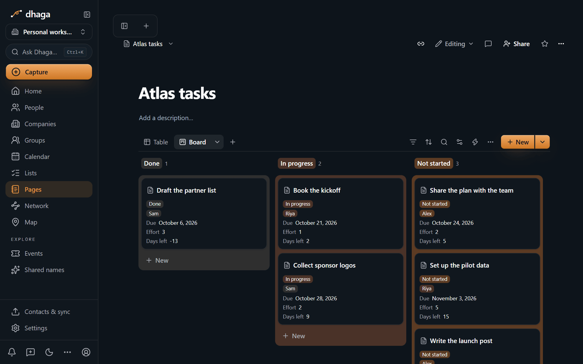 The same database as a board grouped by status