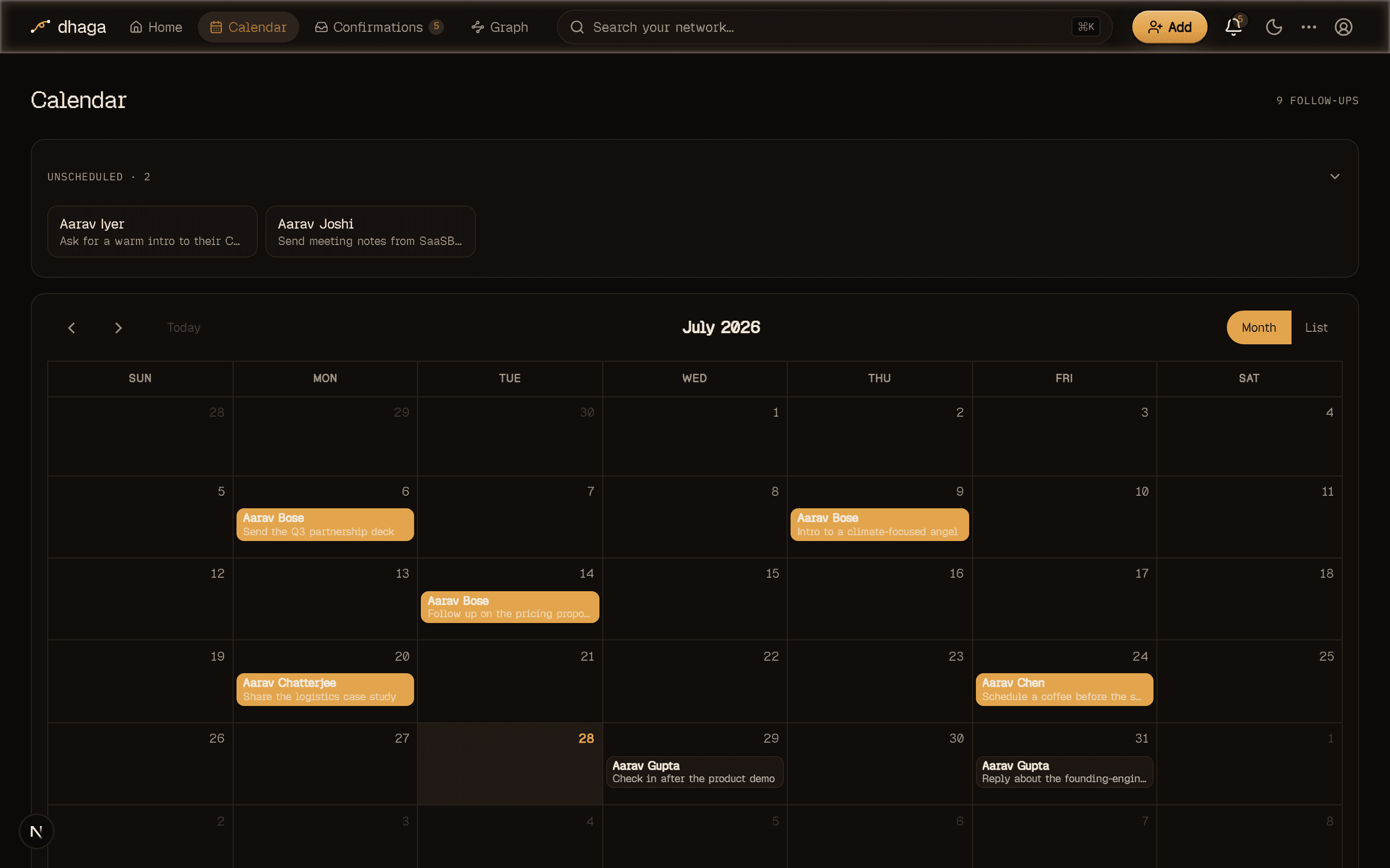 The follow-ups calendar