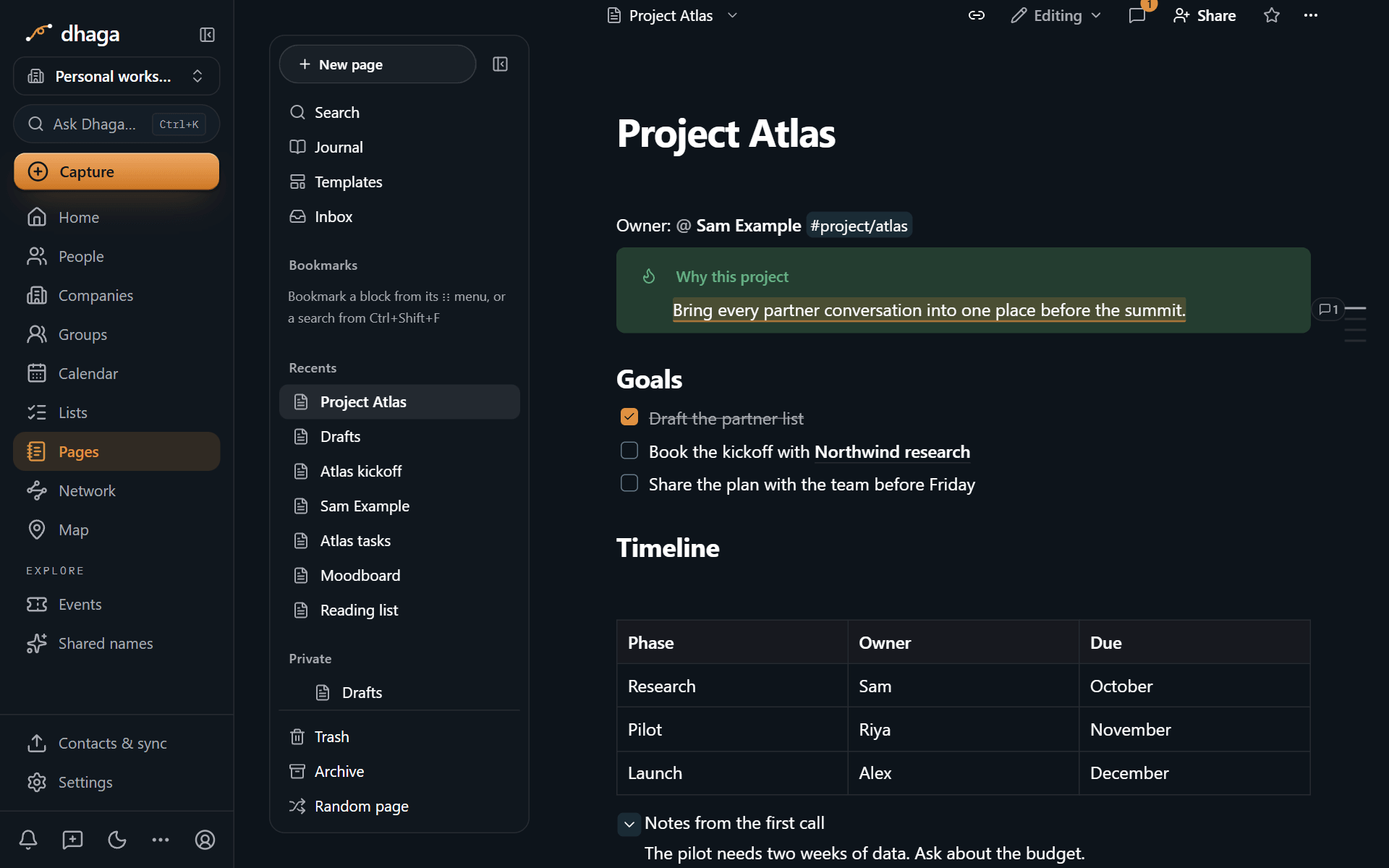 A page showing a callout, a to-do list, a table and a toggle
