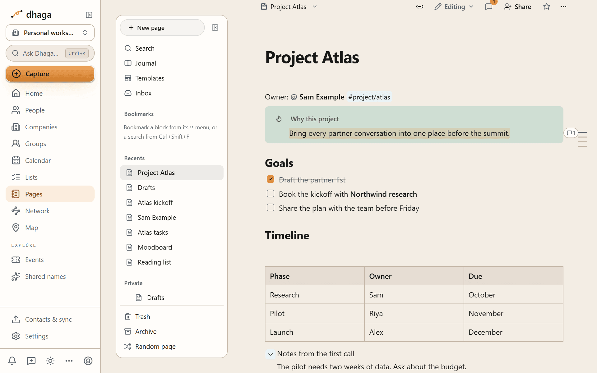 A page showing a callout, a to-do list, a table and a toggle