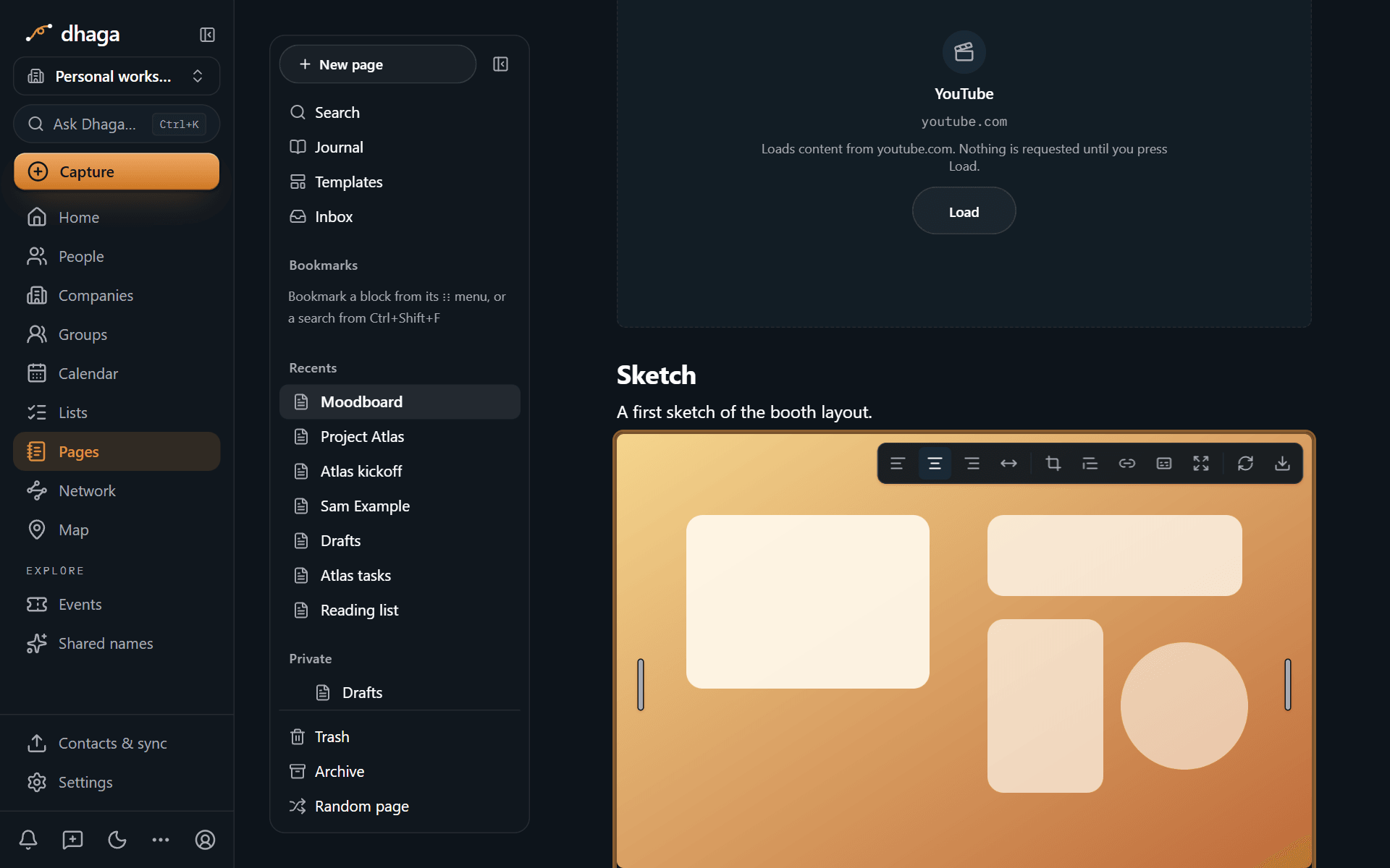 An uploaded image block, selected so its resize handles and toolbar show