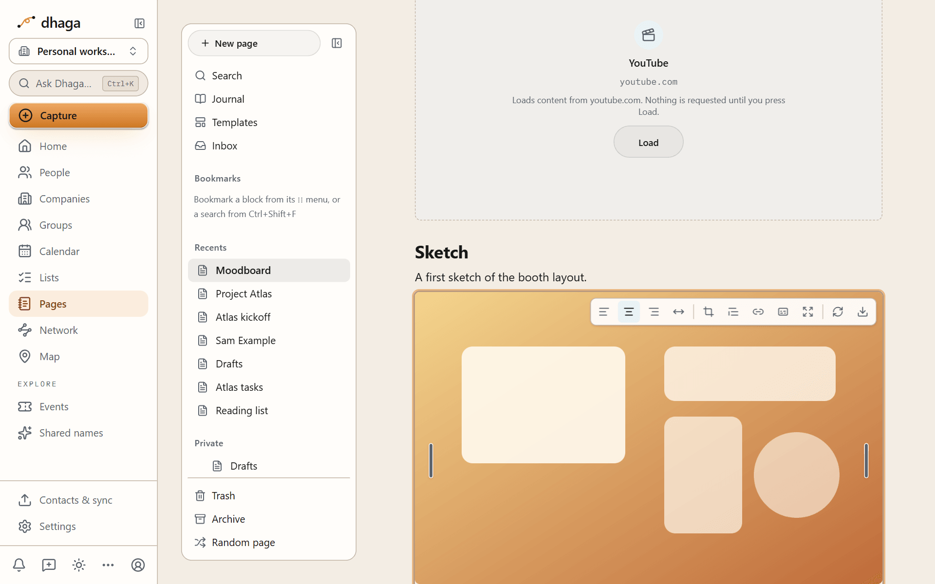 An uploaded image block, selected so its resize handles and toolbar show