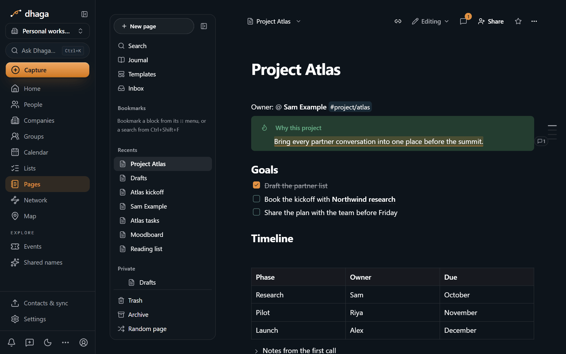 A page in Pages with the sidebar on the left, and a callout, to-dos and a table in the editor